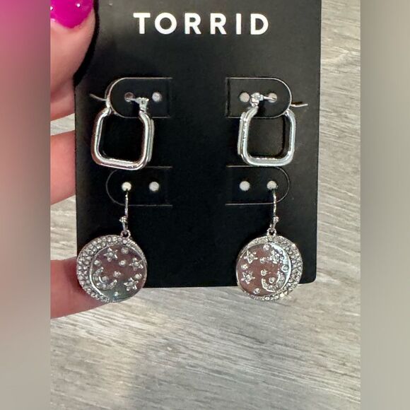 NEW Torrid Fashion Silver Tone Earrings 2 Pairs - Picture 2 of 5